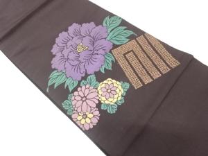 アンティーク　菊に牡丹・源氏香模様織り出し昼夜帯（材料）